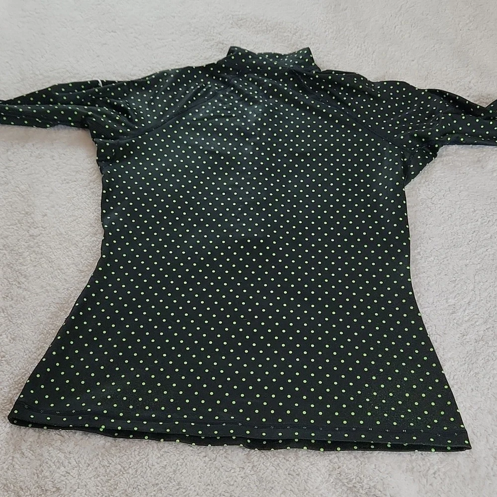 NIKE 3/4 zip sporty long sleeve top with thumb holes, black w green polka dots L - Picture 8 of 8